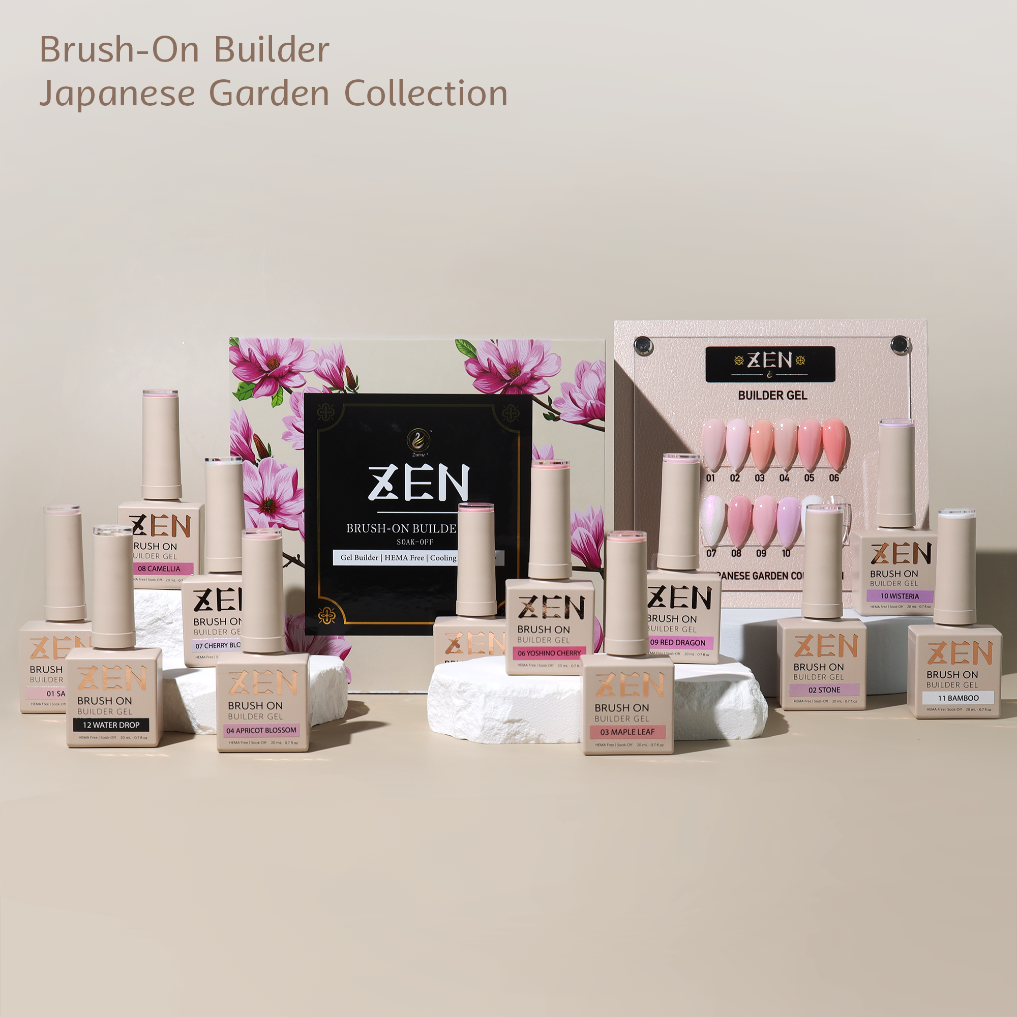 KaZen Brush On Builder Gel Set - Japanese Garden #1-12 – Nails Plus KaZen Brush On Builder Gel Set - Japanese Garden #1-12 – Nails Plus
